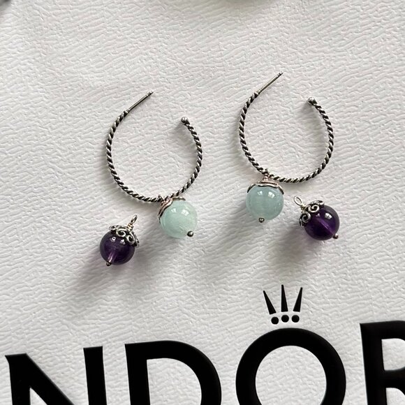 Pandora Jewelry - Retried Pandora Medium Round Twist Hoop Earrings w/ 2 charms
